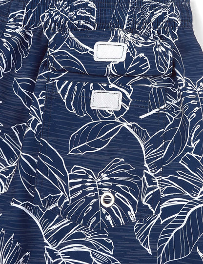 ELETOP Men's Swim Trunks Quick Dry Bathing Suit Swimming Board Shorts Mesh Lining Beach Swimwear Palm Leaf Blue XXL
