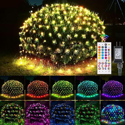 Obrecis Christmas Outdoor Net Lights, 204 LED 35 Color Changing Mesh Lights, 9.8 ft x 6.6 ft Waterproof Connectable Multicolored Halloween String Lights for Bushes Xmas Tree Wedding Party Home Decor