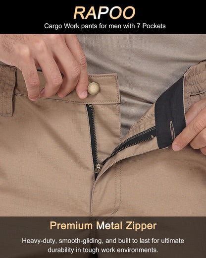 Rapoo Cargo Work Pants for Men Military Army Casual Hiking Pants for Men with Multi Pockets Elastic Waist Mens Ripstop Construction Carpenter Pants Khaki 34Wx32L