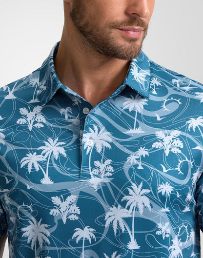 Obla Mens Golf Polo Shirts Short Sleeve Dry Fit Casual Print Collared Golf Shirts Wicking for Men(Blue Coconut Beach_4XL)