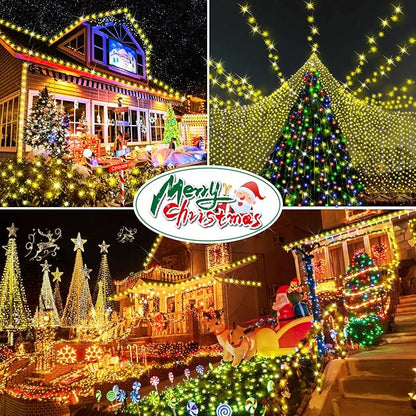 Hezbjiti 1000 LED 403 FT Christmas String Lights Outdoor, 8 Lighting Modes IP44 Waterproof Fairy Lights with Timer and Dimmable Function for Home Party Tree Decorations (Warm White, Clear Wire)