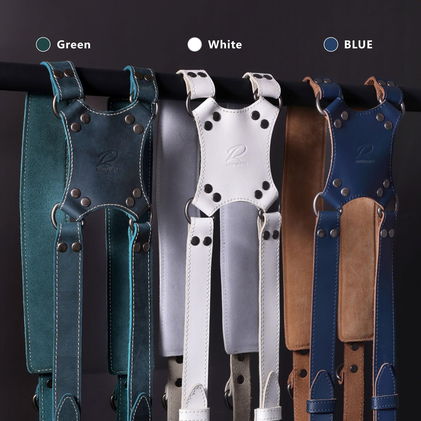 Padwa Lifestyle White Dual Camera Harness Strap for Two Cameras - Dual Shoulder Full Grain Leather Harness,Multi Double Camera Gear with Thick Padded,Double Camera Harness for Photographers