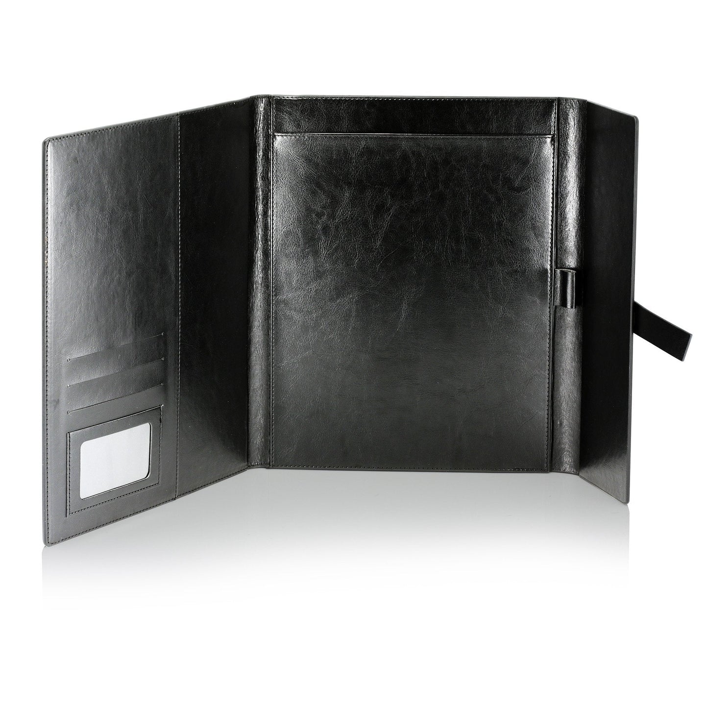 Gallaway Leather Padfolio Portfolio Folder – Slim Portfolio Folio Organizer Holder for Letter Legal A4 Note Pads Notebooks for Men Women Refillable Business Leather Portfolio Binder, Black
