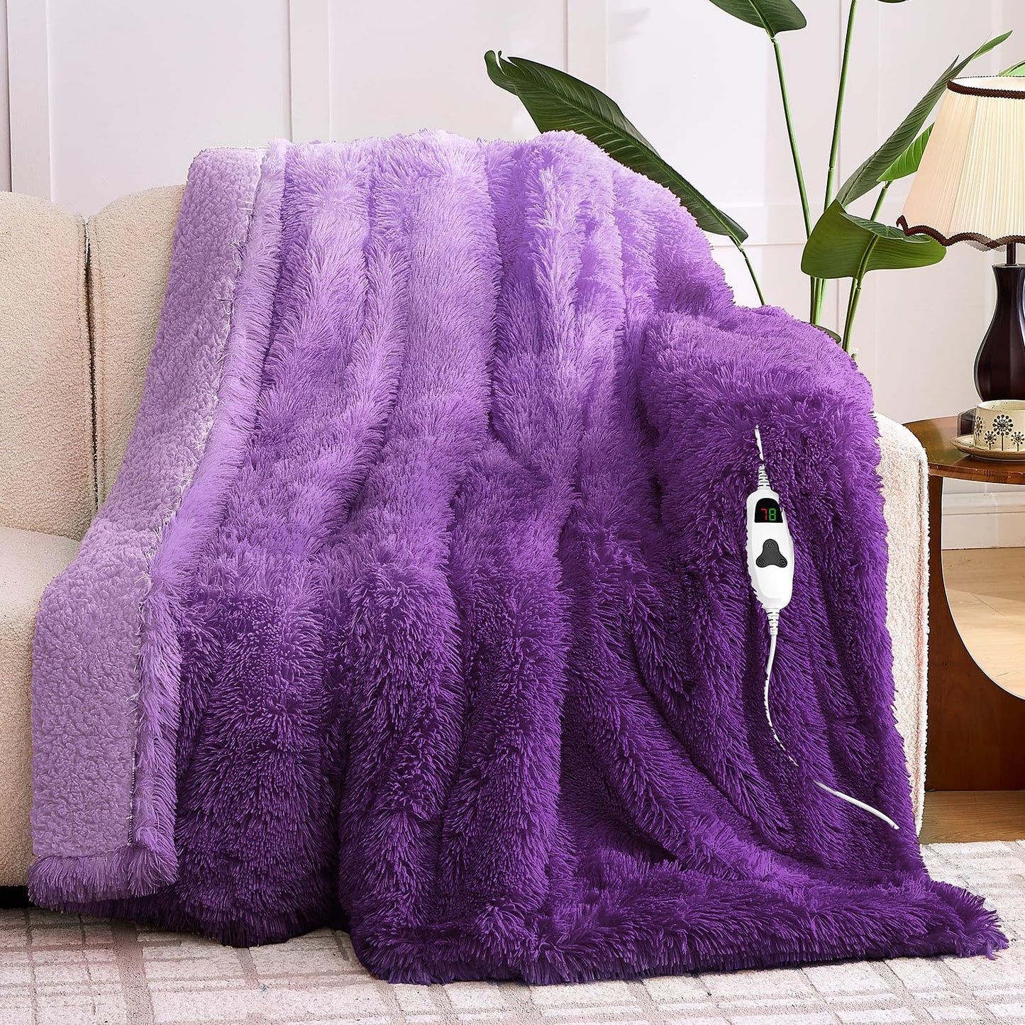 Heated Electric Blanket Throw,Warm Winter Birthday Gifts for Women Her Grandma-Faux Fur with Soft Sherpa,10 Heat Settings,5 Time Settings with Fast Heating, 50x60, Rainbow
