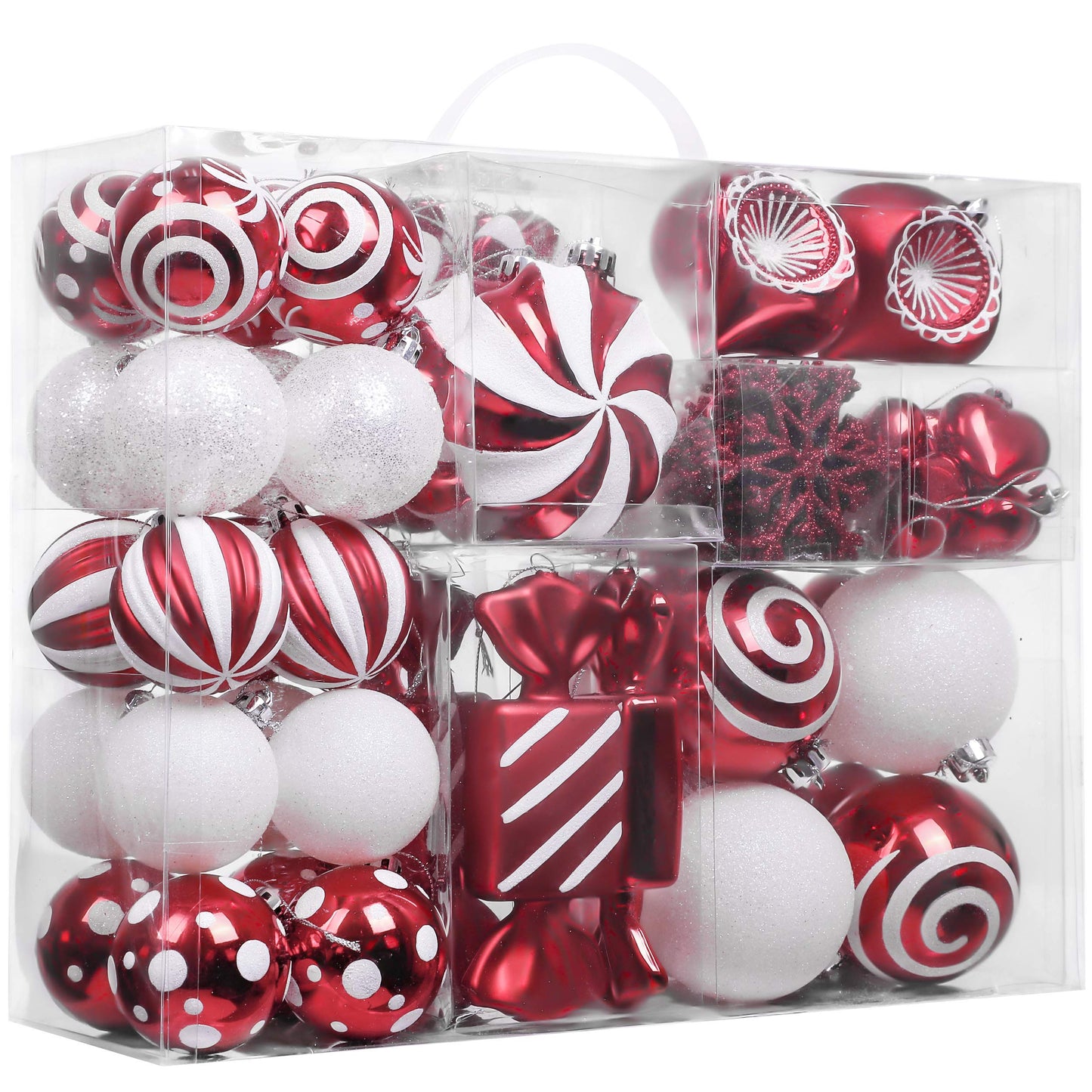 Valery Madelyn Christmas Ornaments Set, 108ct Candy Cane Red and White Shatterproof Christmas Tree Decorations Ball Ornaments Bulk, Hanging Ornaments for Xmas Trees Holiday Party Decor