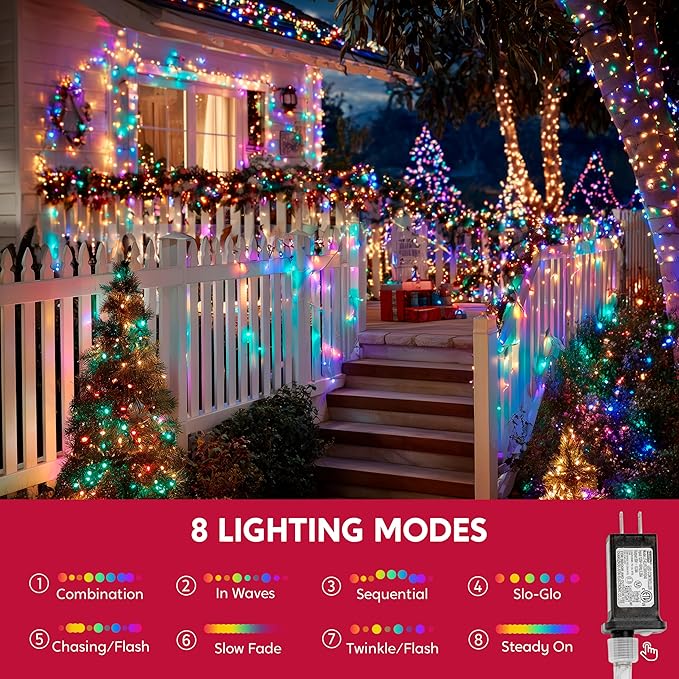 JOYIN 66FT Connectable Christmas String Lights Clear Wire, 8 Modes 200 LED Twinkle Fairy Lights for Indoor Outdoor, Christmas Tree, Classroom, Bedroom, Yard, Patio, Party Decor (Multicolor)