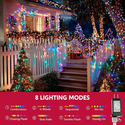 JOYIN 66FT Connectable Christmas String Lights Clear Wire, 8 Modes 200 LED Twinkle Fairy Lights for Indoor Outdoor, Christmas Tree, Classroom, Bedroom, Yard, Patio, Party Decor (Multicolor)
