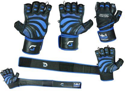 Elite Leather Gym Gloves with Built in 2" Wide Wrist Wraps Grip & Design for Weightlifting Power Lifting Bodybuilding & Strength Training Workout Exercises