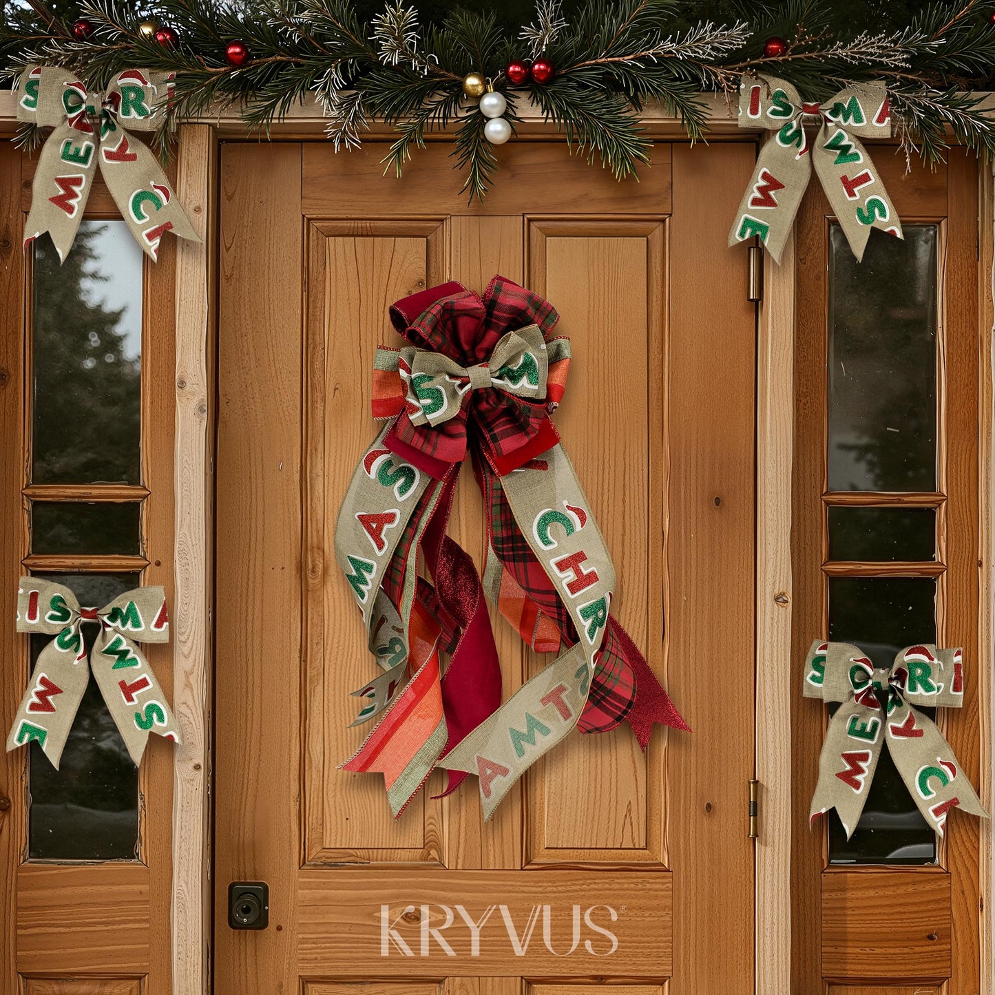 Kryvus Christmas Wired Ribbon, 2.5 Inch x 10 Yards Merry Christmas Ribbon for Wreaths, Tree Decorations, Gift Wrapping and Holiday Crafts, Natural Linen Ribbons with Wired Edge
