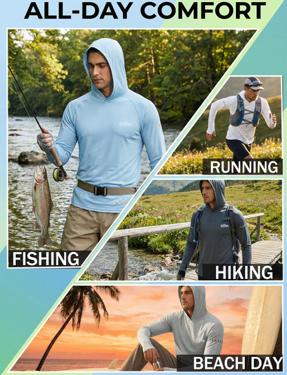 Raxilon 3 Pack UPF 50+ Sun Protection Mens Hoodie Long Sleeve SPF Fishing Shirt Swim Rash Guard Athletic Workout Tops