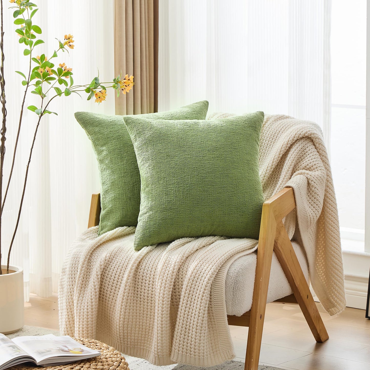 GAWAMAY Set of 2 Soft Textured Chenille Throw Pillow Covers 18x18 Inch (45x45 CM), Decorative Pillowcases Cushion Covers for Farmhouse Home Decor, Couch Living Room Sofa Bedroom Chair, Sage Green