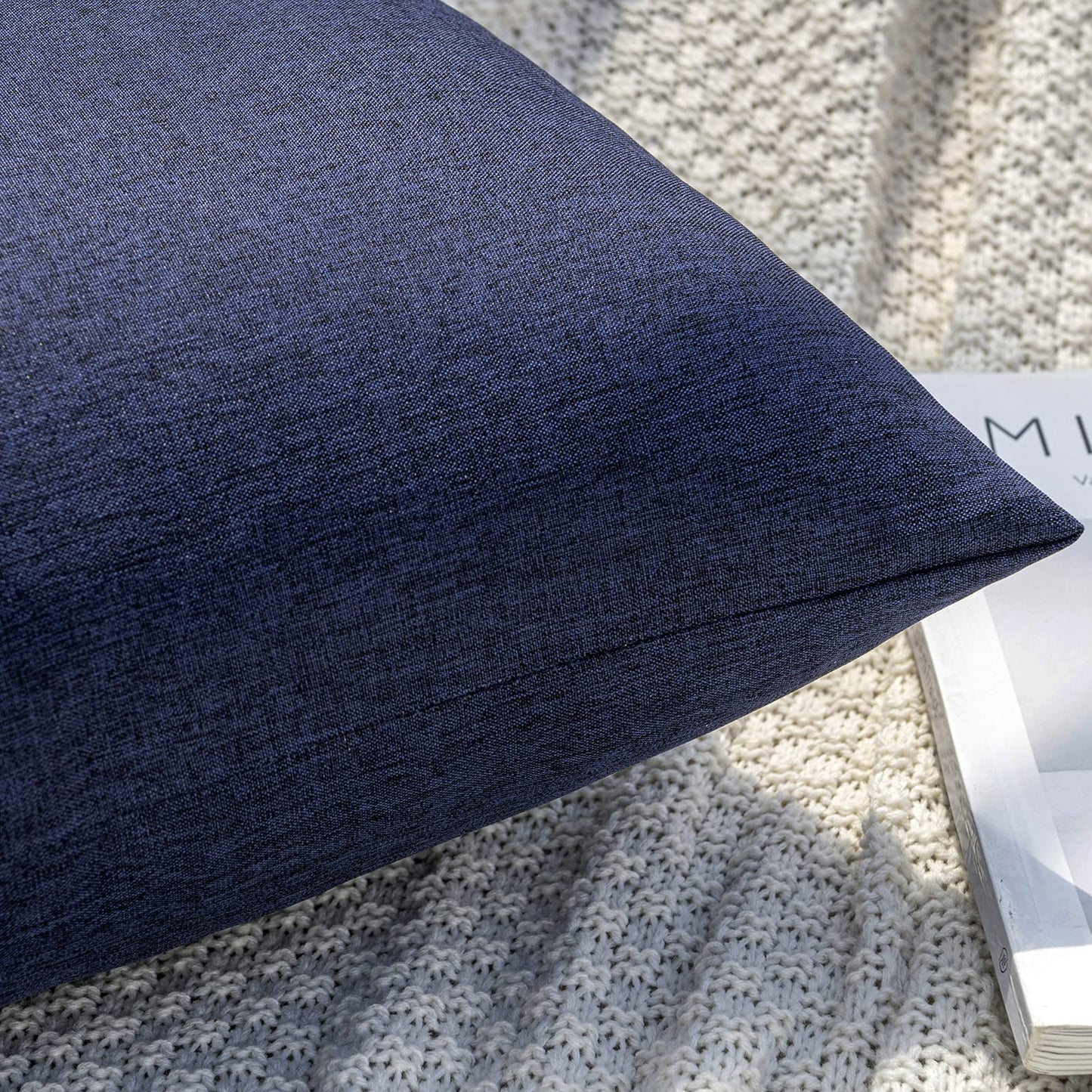 MIULEE Pack of 2 Decorative Outdoor Solid Waterproof Throw Pillow Covers Faux Linen Garden Farmhouse Cushion Cases for Summer Patio Tent Balcony Couch Sofa 18x18 Inch Navy