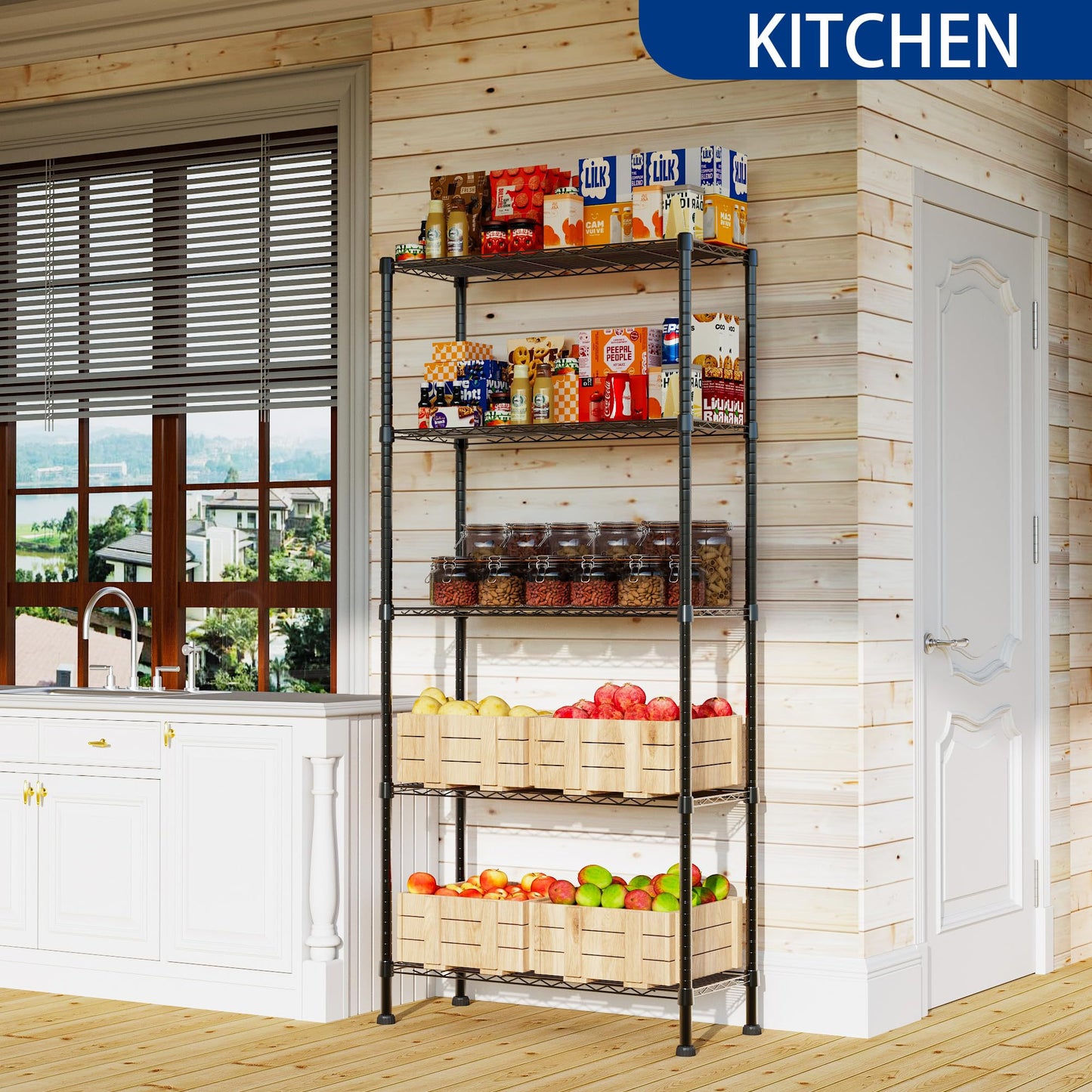 REGILLER 5-Wire Shelving Metal Storage Rack Adjustable Shelves,Standing Storage Shelf Units for Laundry Bathroom Kitchen Pantry Closet(Black,11.8" D x 16.6" W x 53.5" H)