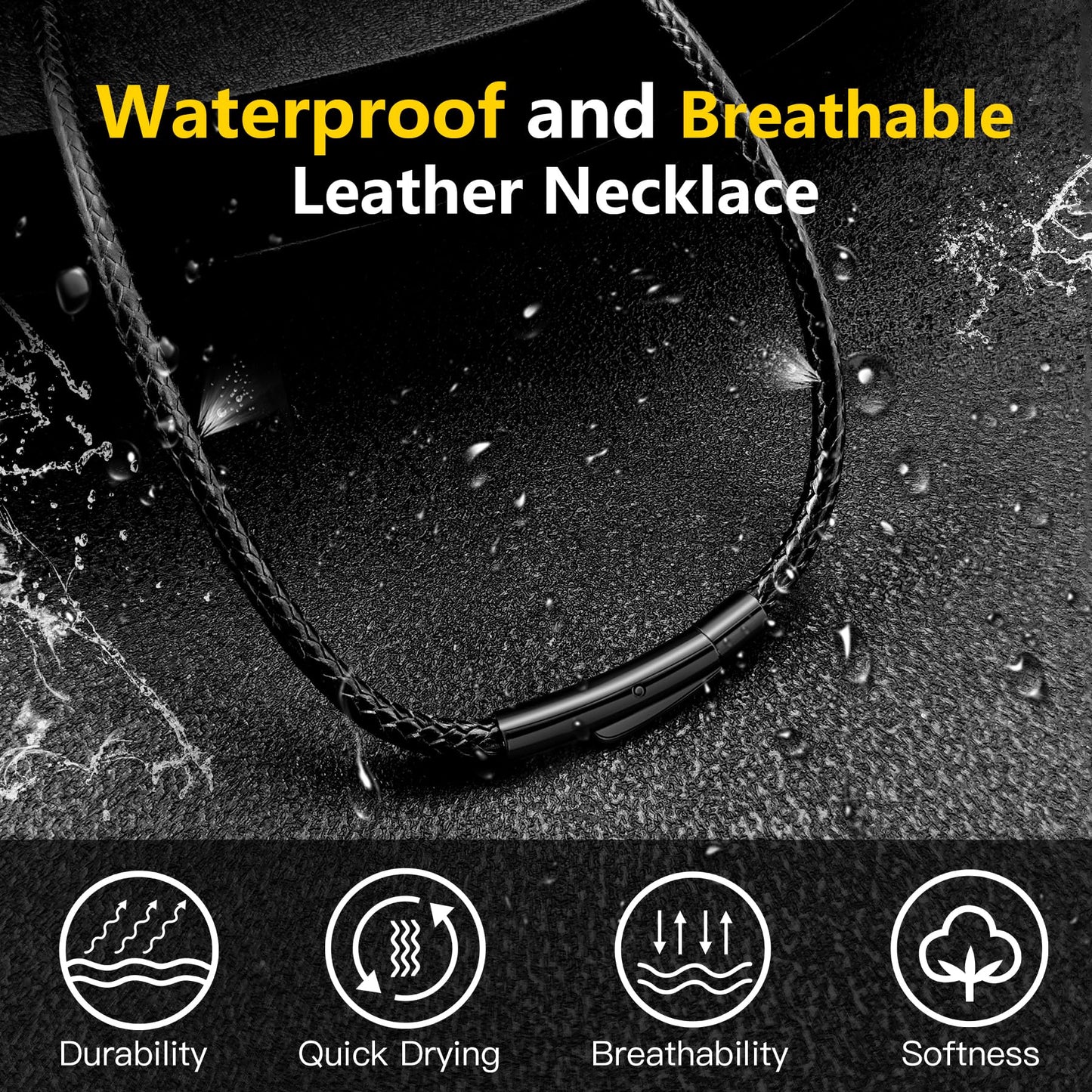 Oaldilee 3MM Black Leather Cord Necklace, 24 Inches String Wax Rope Black Chain Necklaces with Black Clasp