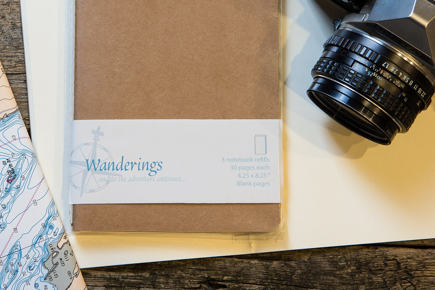WANDERINGS Blank Regular Size Travelers Notebook Inserts | 4.25" x 8.25" (11 x 21cm) | 100 GSM Paper | 3 Hand-sewn Booklets/180 Pages | Travelers Notebook Refills for Journals, Diaries, Planners