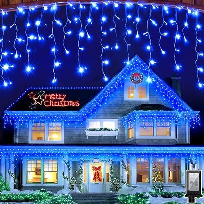 82FT 810 LED Outdoor Christmas Lights - 180 Ice Drops, 12 Pro Modes with Timer Memory & Brightness, Waterproof Hanging Ice String Light for Holiday Wedding Garden Fence House Decor (Blue)