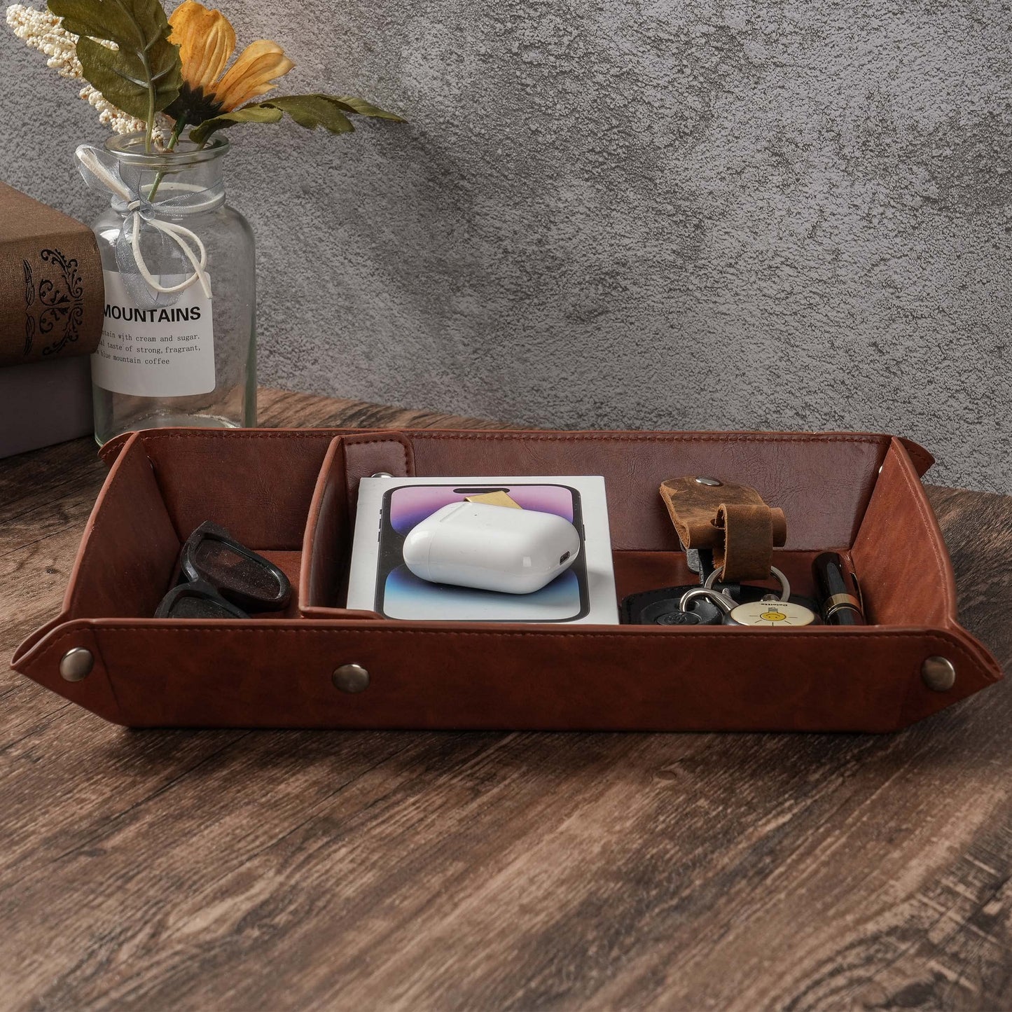 JUOOE Husband Birthday Gift for Husband PU Leather Tray Unique Anniversary Birthday Gifts from Wife Men Gift Ideas for Him (Brown for Husband)