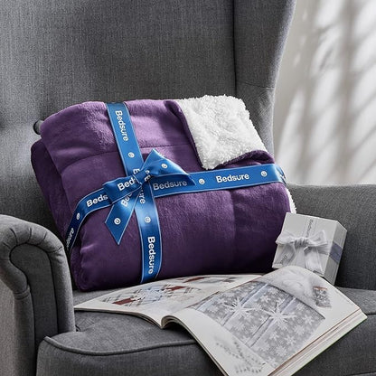 Bedsure GentleSoft Sherpa Fleece Blankets King Size for Bed - Thick and Warm Throw for Women, Soft Fuzzy Plush King Blanket for Winter, Purple, 108x90 Inches
