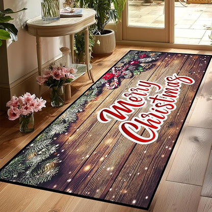 Christmas Rug Xmas Holiday Decorative Wood Grain Pattern Welcome Mat for Home Decoration Non Slip Outdoor Indoor Entrance Floor Mat,79" X 39"