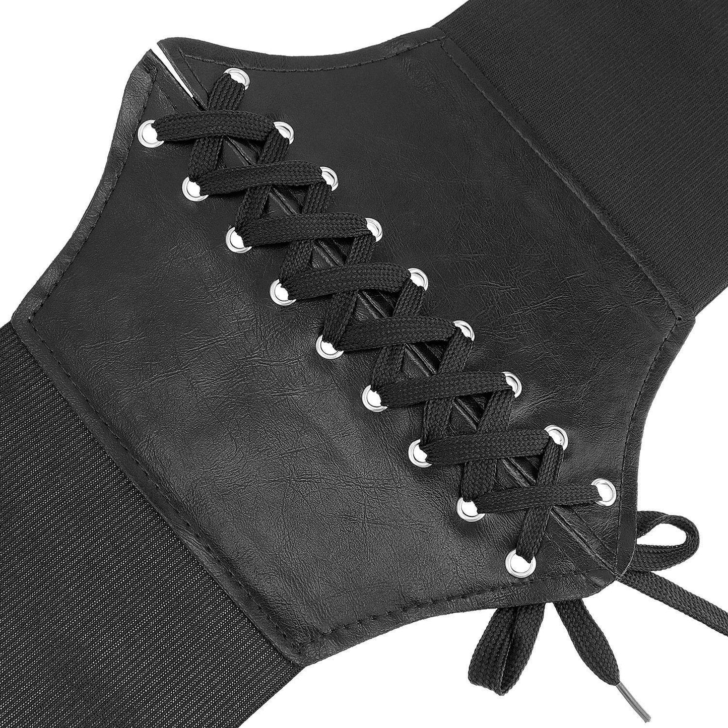 Glamorstar Corset Belt for Women Wide Elastic Tied Waspie Belts Lace-up Leather Waist Belts for Women Dresses 65cm Black