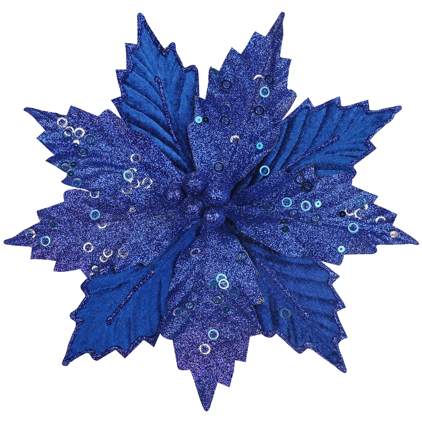 Briful 8PCS Poinsettias Artificial Christmas Flowers 9'' Blue Velvet Christmas Floral Picks and Sprays Poinsettias Giltering Flowers with Clips for Xmas Tree Vase Arrangement Wreath Garland Decor