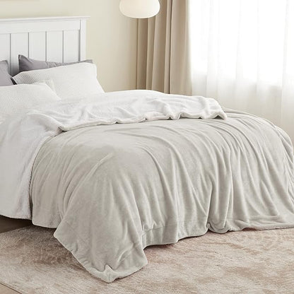 Bedsure GentleSoft Sherpa Fleece Blankets King Size for Bed - Thick and Warm, Soft Fuzzy Plush King Blanket for Winter, Linen, 108x90 Inches