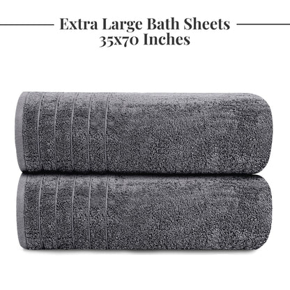 Tens Towels Pack of 2 Extra Large Bath Sheets 35 x 70 Inches, 100% Cotton, Larger & Lighter Weight, Quicker to Dry, Super Soft & Absorbent, Oversized Bath Towels, Dark Grey