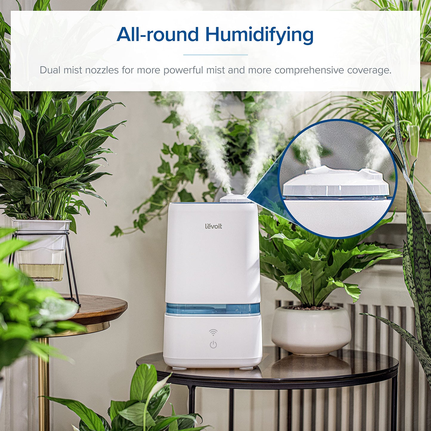 LEVOIT 4L Humidifiers for Bedroom Large Room & Essential Oil Diffuser, Quiet Cool Mist for Home, Baby and Plants, Last up to 40Hours, Dual 360° Rotation Nozzles, Handle Design, Auto Shut Off, Blue