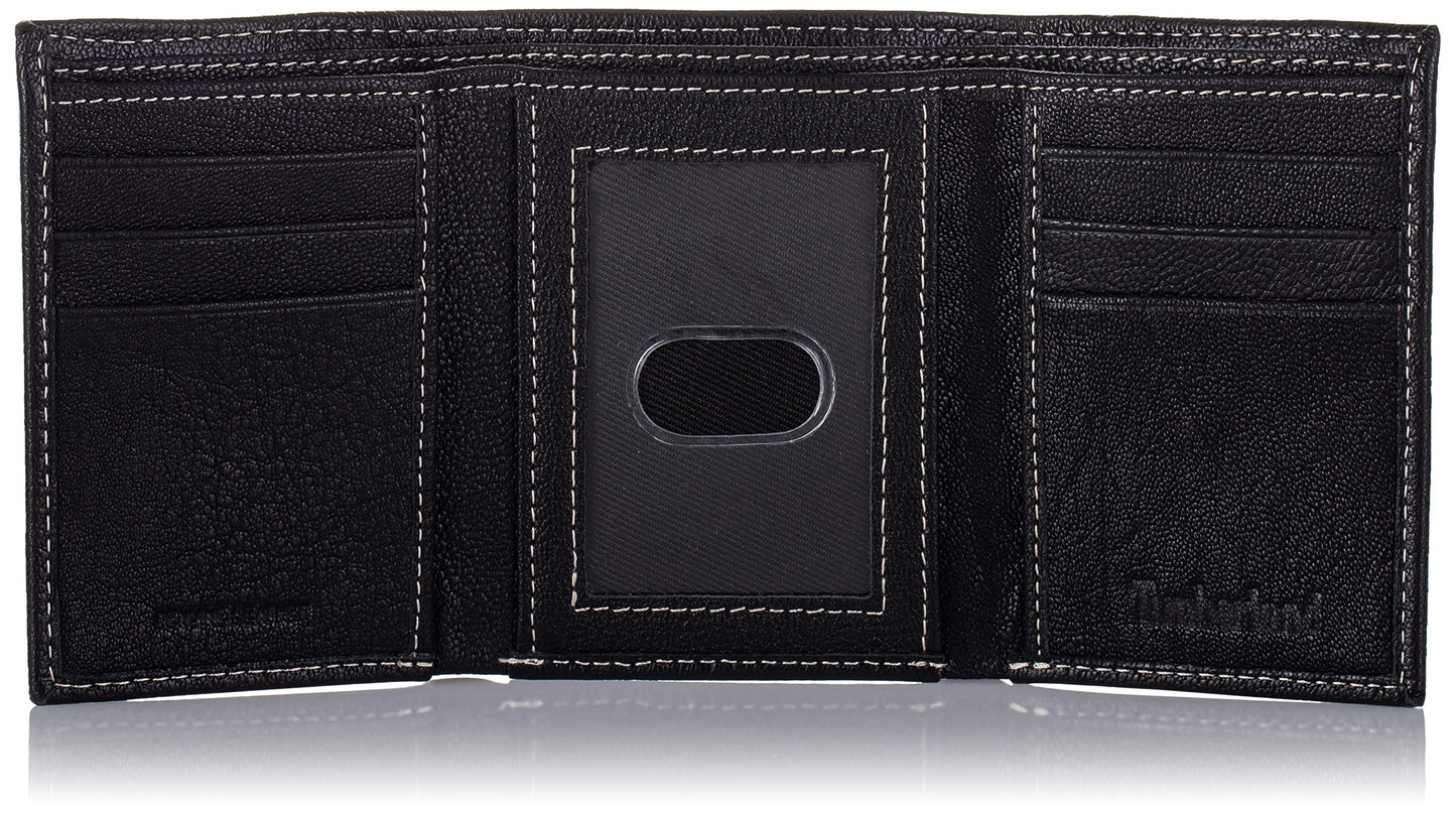 Timberland Men's Genuine Leather Rfid Blocking Trifold Wallet, Black, One Size