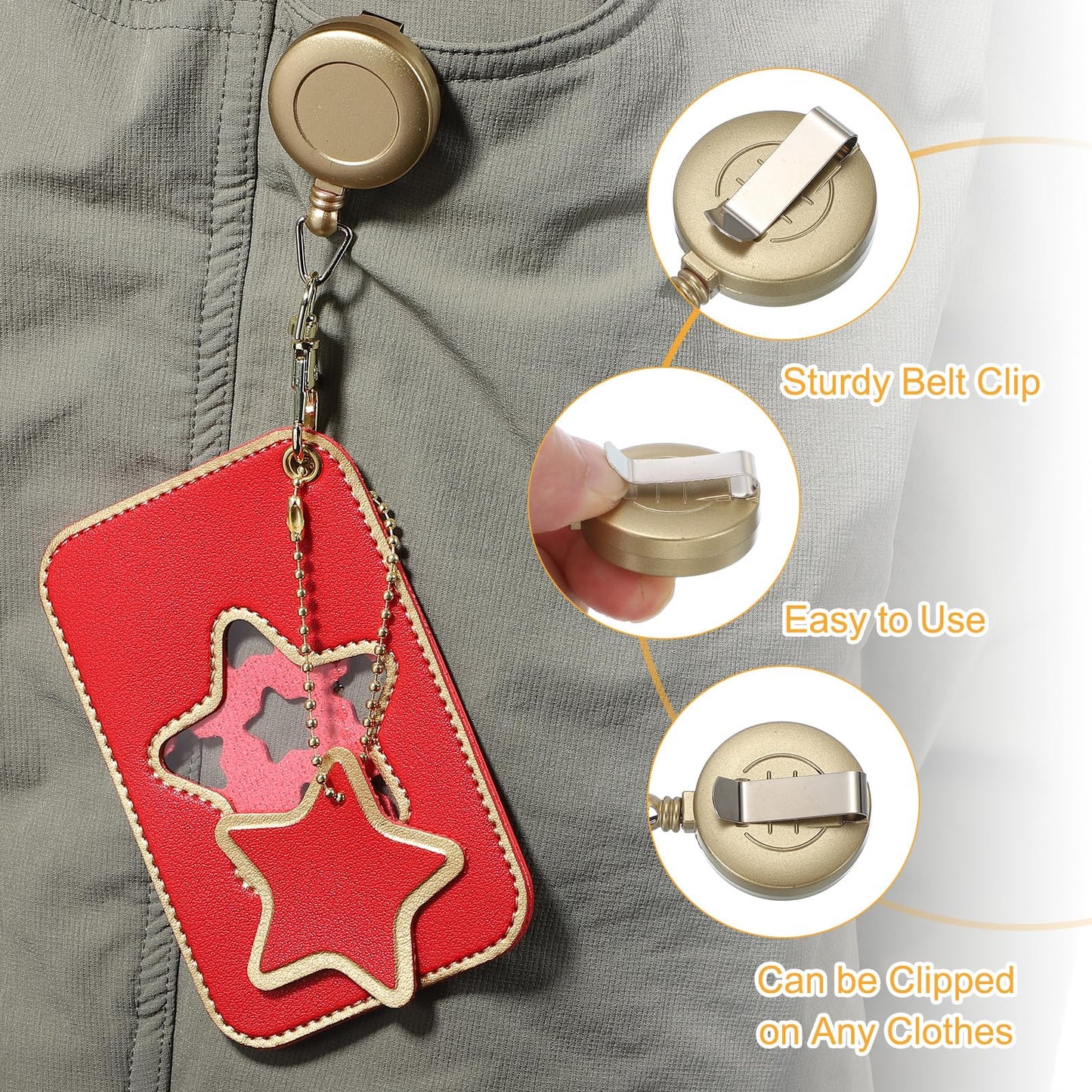 PATIKIL Retractable Badge Holders, 2 Pcs Cute Leather ID Holder with Badge Reels Keychain ID Card Clip Protector Cover for Women Work Office Business Trip, Pink/Light Blue