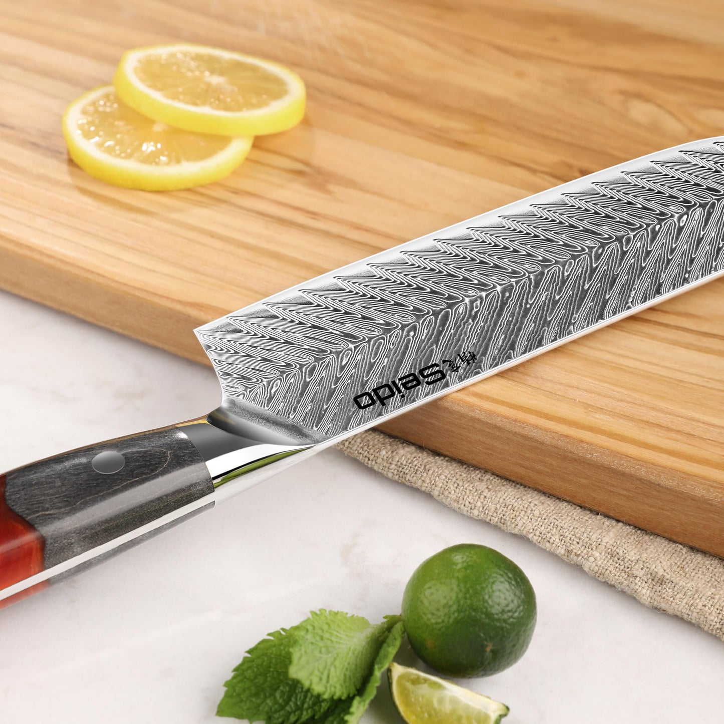 Seido Knives Inferuno 7 Inch Nakiri Knife – AUS-10 Core with 73-Layer Damascus Steel and Ergonomic Resin Maple Handle