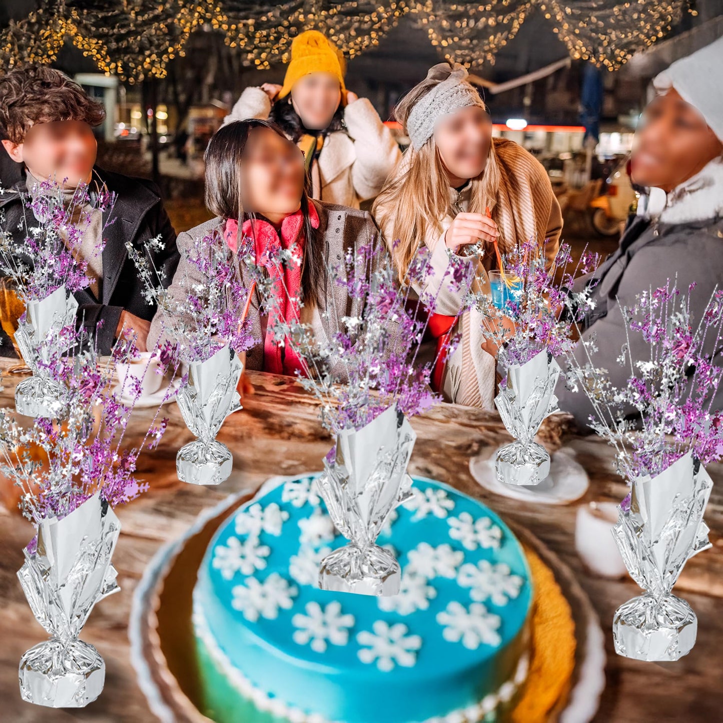 Gyufise 6 Pack Metallic Foil Spray Centerpiece Snowflake Table Decoration Burst Table Centerpieces Table Decor for Winter Wonderland Birthday Wedding Anniversary Holiday Party Supplies Pink Silver