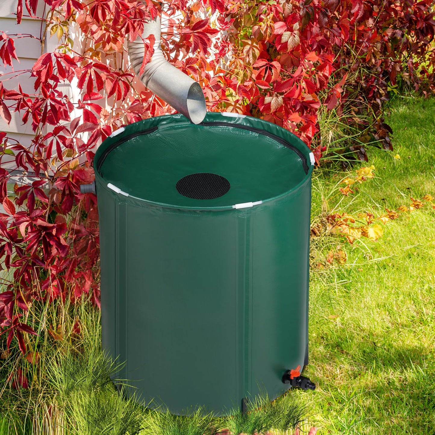 VINGLI 50 Gallon Collapsible Rain Barrel, Portable Water Storage Tank, Rainwater Collection System Downspout, Water Catcher Container with Filter Spigot Overflow Kit