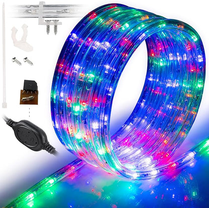 WYZworks 576LEDs 50ft LED Outside Rope Lights, Outdoor ETL Certified Waterproof Permanent 360 Degree Light Emitting, Flexible Tube, Connectable, Christmas Palm Tree Exterior Landscape, Colorful