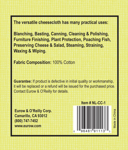 Nouvelle Legende Commercial Grade Unbleached Cotton Cheesecloth, Durable, Lint-Free, Reusable, Machine Washable for Straining, Cooking, Basting, Cleaning, Food Prep Use, 27 SqFt