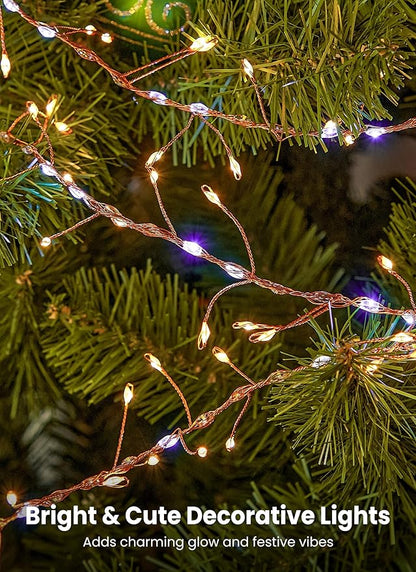 Flowing Fairy Lights Plug in with 14 Modes, 10FT 388LED Twinkle String Lights Indoor, Christmas Tree Lights Indoor Waterproof for Bedroom Christmas Home Room Decor, Warm White + Cool White