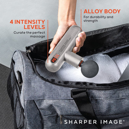 Sharper Image Percussion Massage Gun, Powerboost Move, Lightweight & Portable, 4 Attachments, 4 Speeds, Full Body Back & Shoulder Massager for Deep Tissue Muscle Recovery, Pain Relief & Soreness