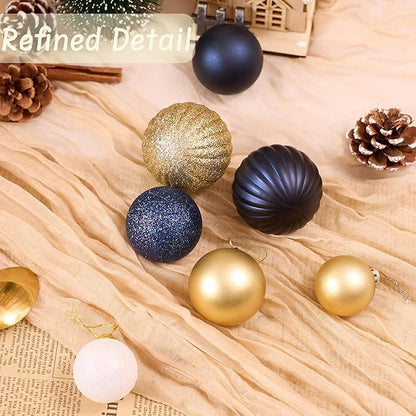 50Pcs Christmas Balls Ornaments for Xmas Christmas Tree, Blue and Gold Shatterproof Christmas Tree Decorations Hanging Ball for Holiday Party Decor(1.57"-2.36")