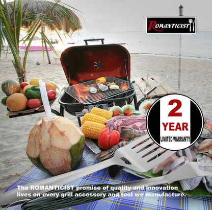 ROMANTICIST 4pc Heavy Duty Grill Accessories for Top Chef - Professional Grill Tools Set & Basic BBQ Tools for Backyard Restaurant Outdoor Kitchen - Deluxe Grill Gift for Dad on Father’s Day Birthday