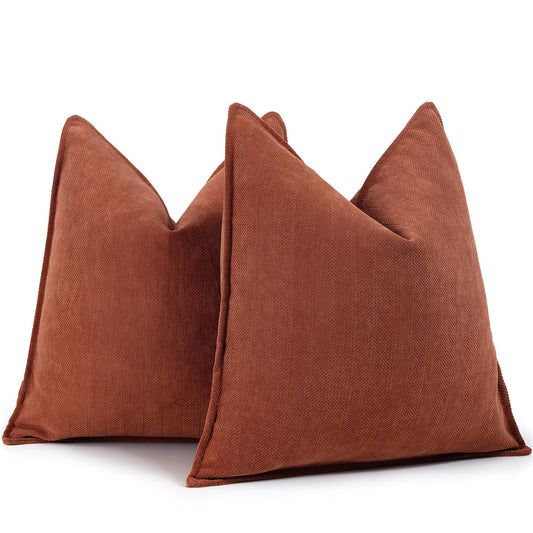 ZWJD Rust Throw Pillow Covers 18x18 Set of 2 Chenille Fall Pillow Covers with Elegant Design Soft and Luxurious Decorative Throw Pillows for Couch, Bed, and Home Decor