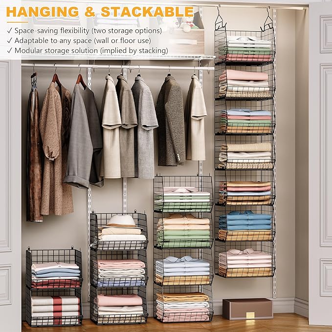 X-cosrack 7 Tier Foldable Hanging Closet Organizer and Storage, Wire Closet