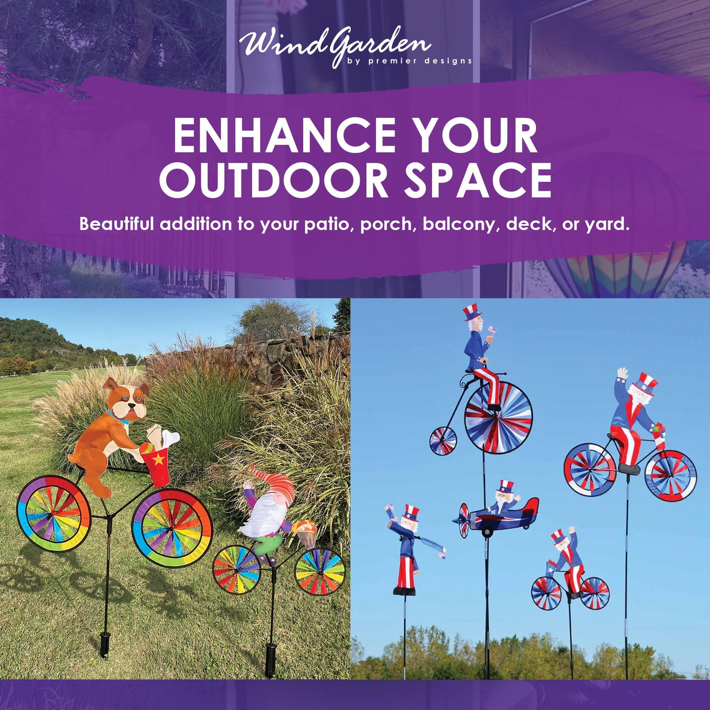 Bike Spinner Witch 20" – Spooky Halloween Design, Weather-Resistant Outdoor Decor, Durable & Lightweight for Patios, Yards, and Gardens - Eye-Catching Wind Spinner with Rotating Wheels