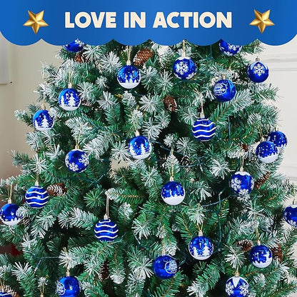 Joiedomi 36 Pcs Blue Christmas Ball Ornaments Set, 2.3" Delicate Painting & Glittering Christmas Tree Ornaments, Shatterproof Xmas Hanging Indoor Decoration for Tree Wreath Holidays Party Supplie