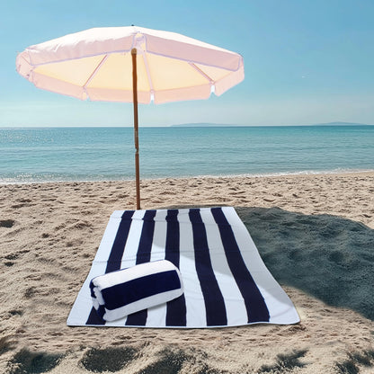 COTTON CRAFT Oversized Beach Towels - Set of 2 - XXL 35x84 The Big Kahuna 7 Foot Extra Large Beach Blanket Towel - Big & Tall - Huge 100% Cotton Velour Soft Luxury Pool Bath Towel - Cabana Stripe Navy