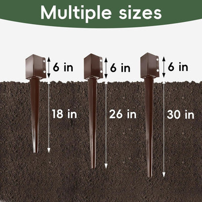 ARIFARO 4x4 Fence Post Anchor Ground Spike, 32 Inch Heavy Duty Powder Coated Metal Post Anchor for Mailbox, Fence & Garden Posts, Fits 3.5" x 3.5" Actual Post, Brown, Pack of 4