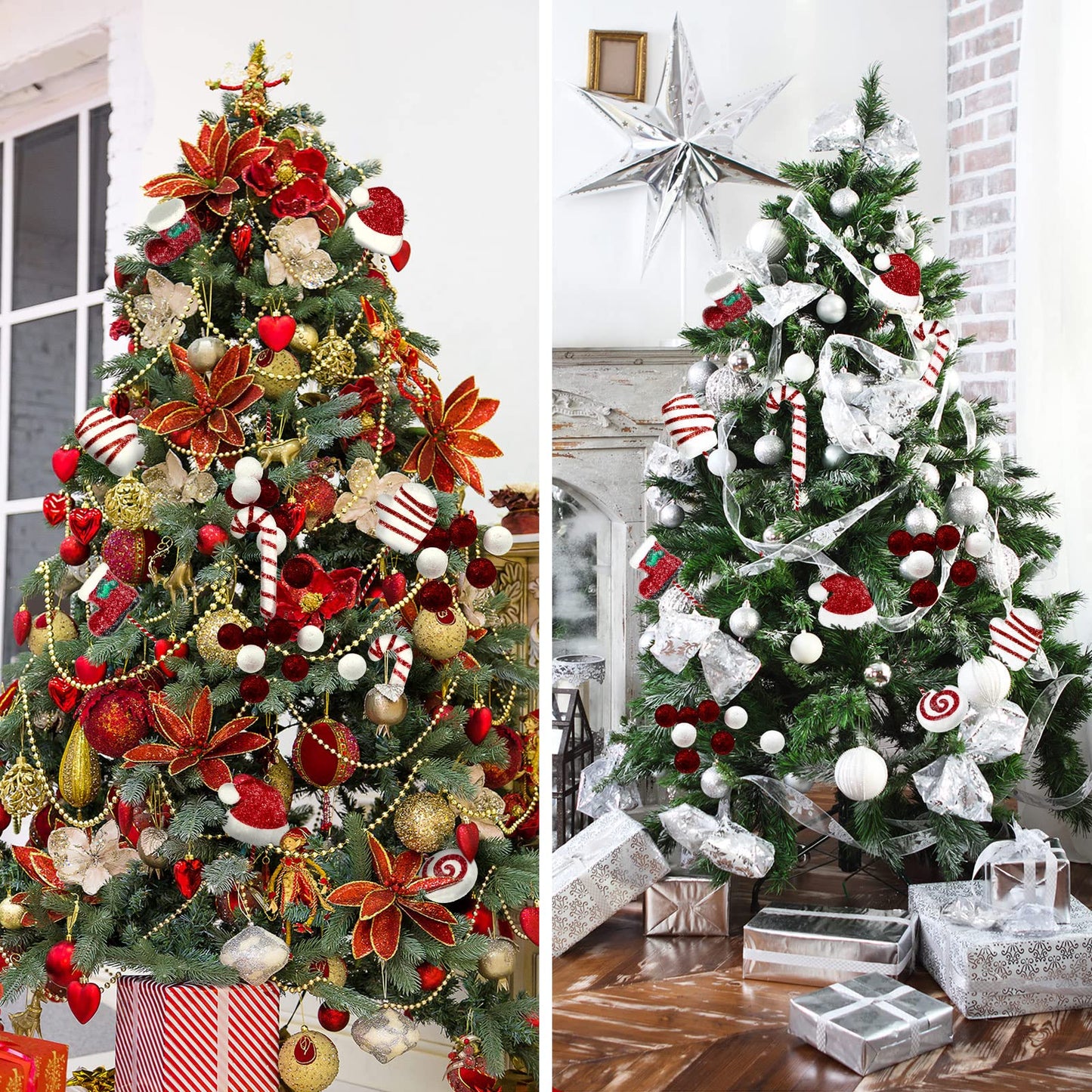 12 Pcs Christmas Candy Cane Ornaments Set Christmas Picks Glitter Lollipop Santa Hat Gloves Berries Boots Decoration with Red and White Stripes for Xmas Tree Wreath Party Supplies Vase Filler Crafts