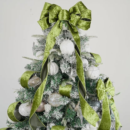 MEEDEE Moss Green Velvet Wired Ribbon 2.5 Inch - 10 Yards Crushed Velvet Christmas Ribbon for Tree Decoration, Wreath Supplies, Crafts Bow Making