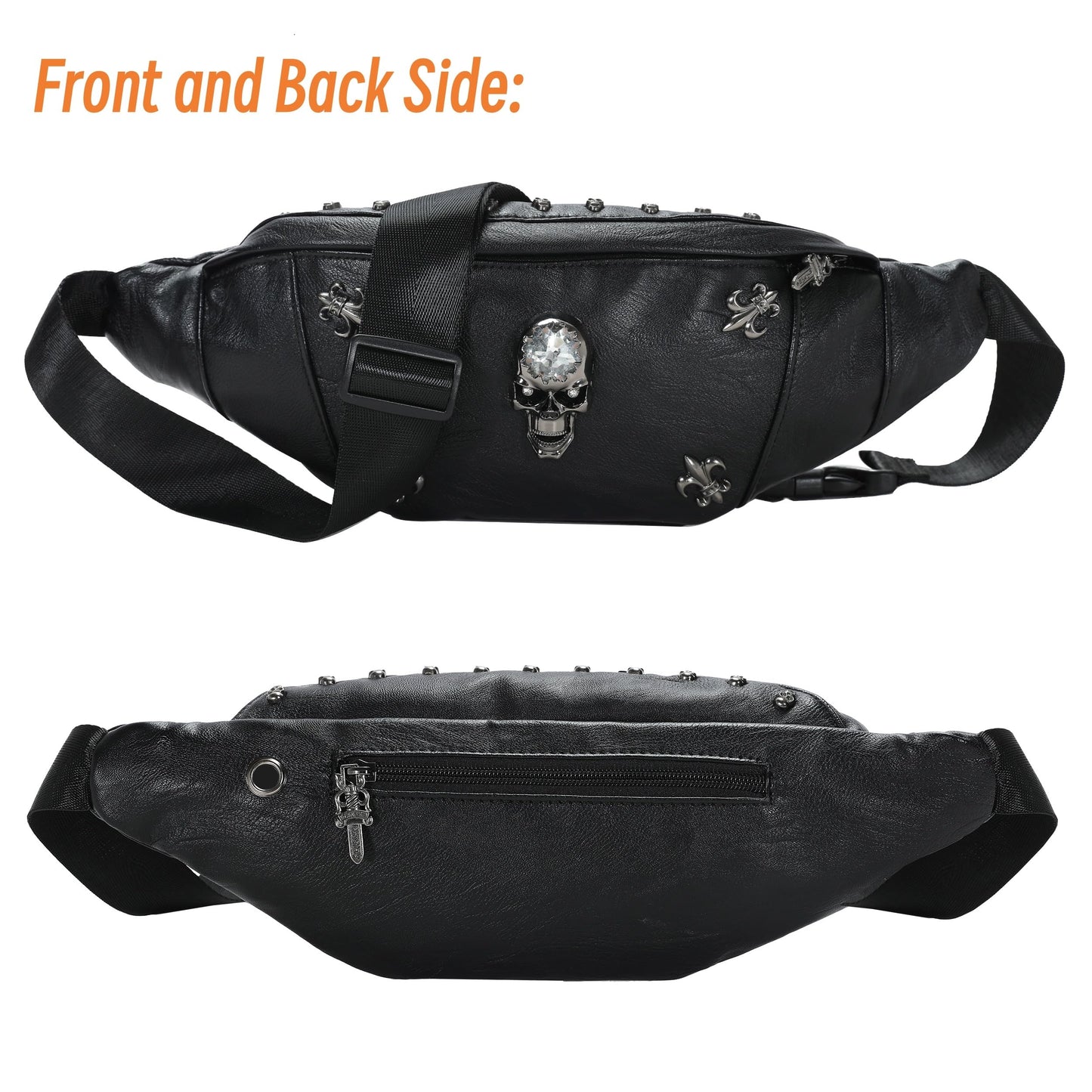 Skull Fanny Pack, Skeleton Waist Bag Multifunction PU Leather Hip Bum Bag,Gothic Fanny Bag for Men and Women,Skull Bumbags with Sturdy Zippers (Color 5)