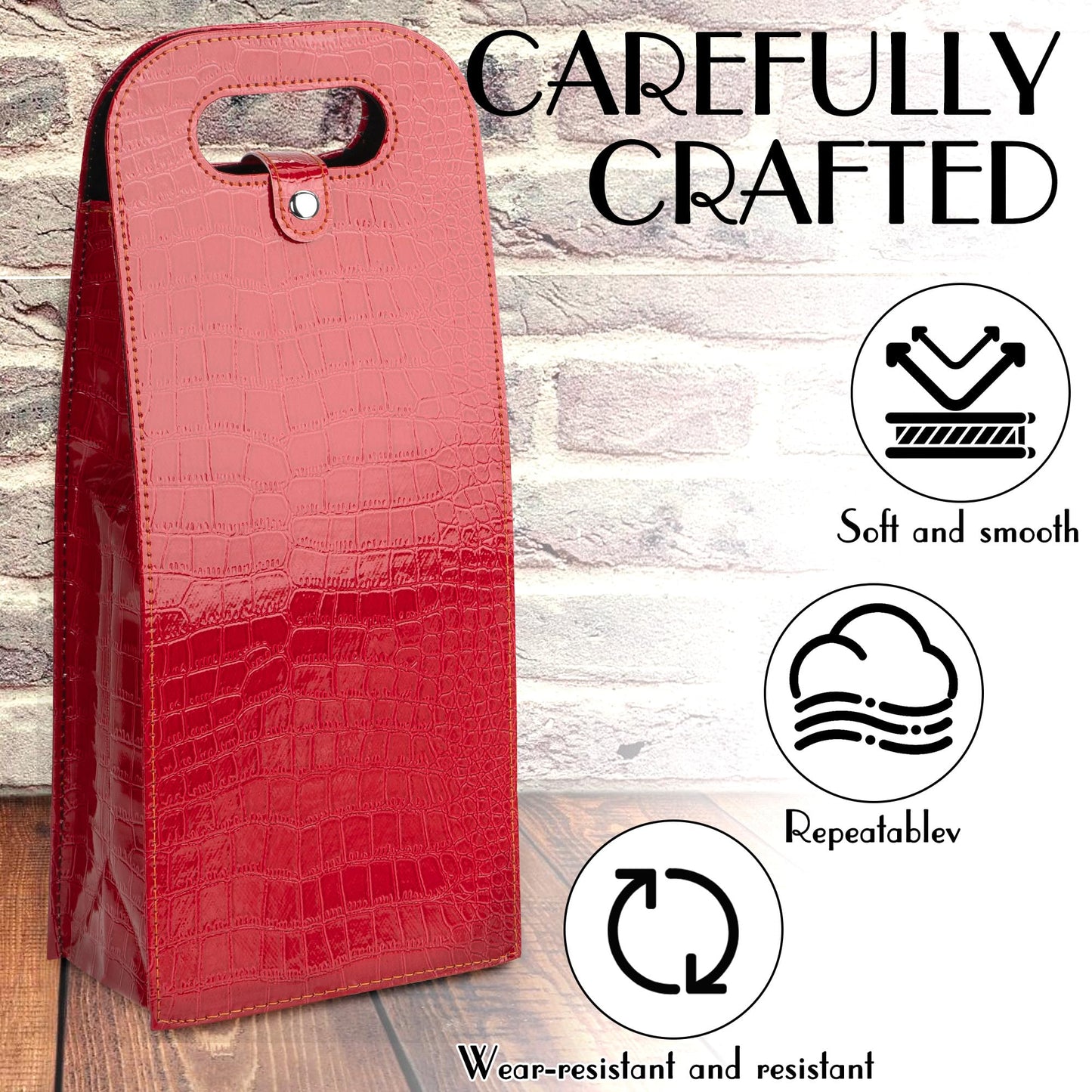 JANKINGS Double Wine Gift Bag, 2Pcs Reusable Leather Wine Tote Carrier, Champagne Gift Bags Carrier for Birthday, Wedding, Party (1 Red+1 Black)