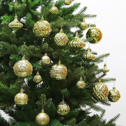 Christmas Ornaments Set with 36pcs Shatterproof Christmas Tree Decorations Multi-Size Christmas Ball Ornaments with 7 Styles Gold